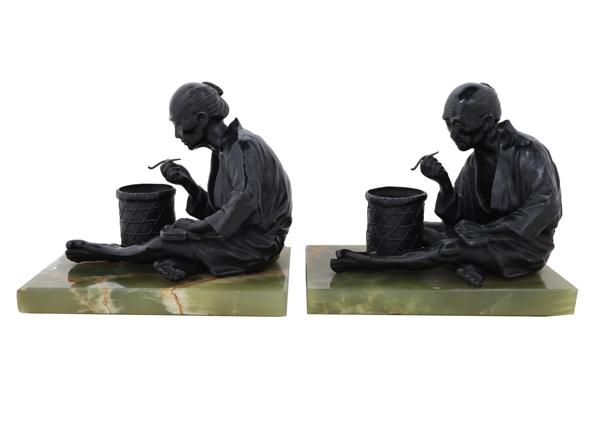 PAIR OF ANTIQUE JAPANESE BOOKENDS WITH ONYX BASES PIC-1